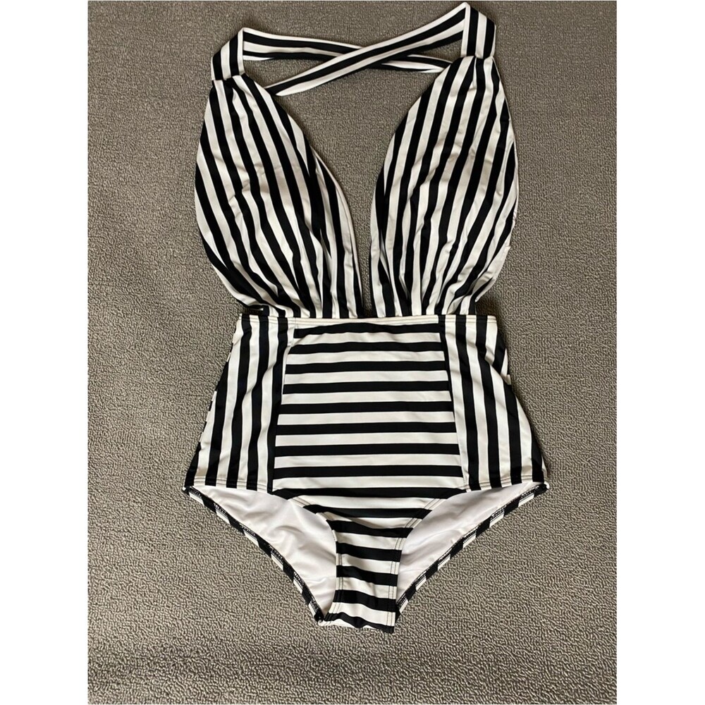 Cocoship One Piece Open Back Deep Plunge Swim Suit- Beach Summer Vacation